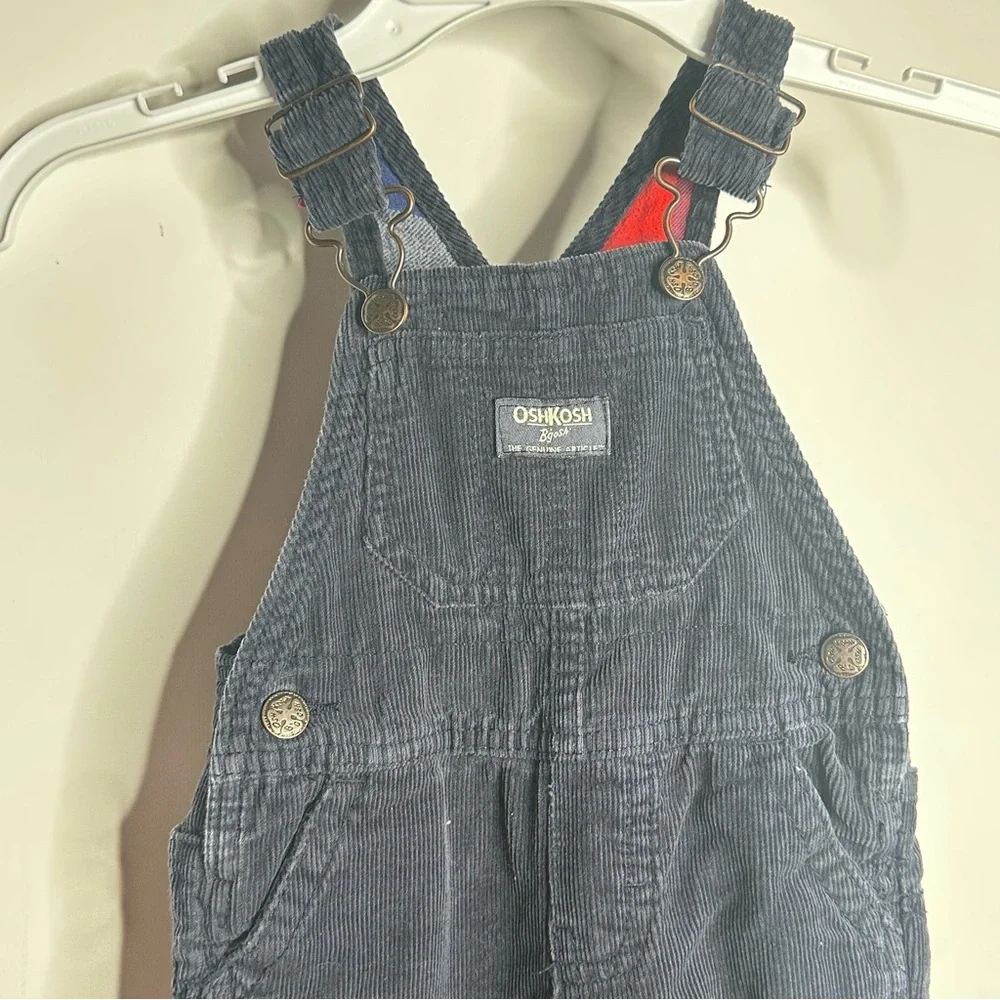 Oshkosh B'gosh Boys Jersey-Lined Corduroy Overalls Infant 12M Navy - Picture 3 of 7